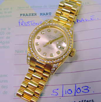 October 2003 18ct yellow gold Datejust model 179158 with original diamond bezel,