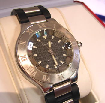 Gent's <b>Cartier</b> "21 Autoscaph," boxed with manuals