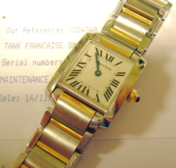 Lady's bicolour <b>Cartier</b> Tank Francaise, had £190 service and new glass at