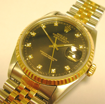 Bicolour Datejust model 16233 on Jubilee bracelet with the dramatic <b>BLACK / D