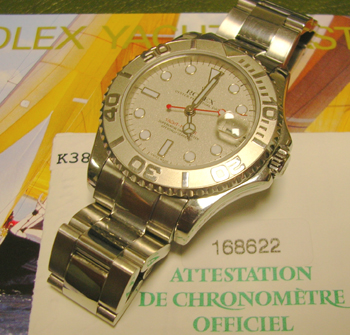 2002 mid-size Rolesium ( steel & platinum ) Yachtmaster, boxed with papers. <b>A
