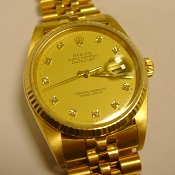 18ct Rolex Datejust with champagne / DIAMOND dial on Jubilee bracelet, with orig