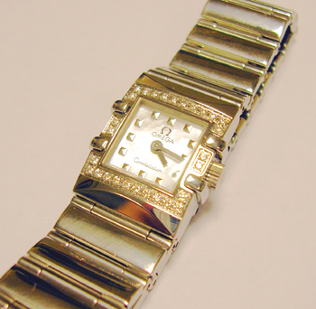 Lady's steel <b>Omega</b> Constellation Quadra with diamond bezel and mother-of-