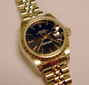 2004/2005 lady's Oyster Perpetual DATE with black dial and Jubilee bracelet, fab