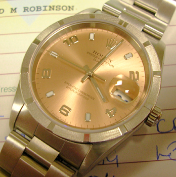 2004 Oyster Perpetual DATE with salmon pink dial and Oyster bracelet, original b