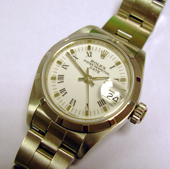 Stainless steel Oyster Perpetual DATE with pretty white / roman numeral dial and
