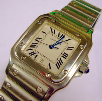 Gent's steel <b>Cartier Santos</b> quartz bracelet watch. Bargain price reflects