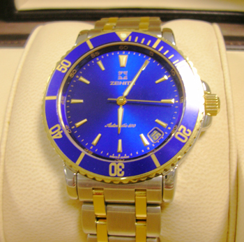 Gent's bicolour <b>Zenith 'Rainbow'</b> automatic divers watch, blue dial. Like 