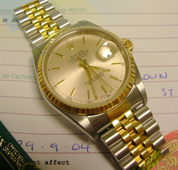 MINT bicolour Datejust 16233 supplied by David M. Robinson, with boxes, swing-ta