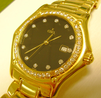 18ct diamond-set gent's <b>Ebel</b> 1911 bracelet watch with black diamond dot d