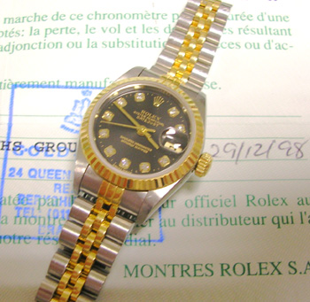 Xmas 1998 bicolour Datejust with black / DIAMOND dial, box & papers, just been s