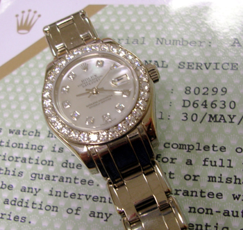 18ct <b>white gold</b> Pearlmaster model 80299 with all-original <b>diamond beze