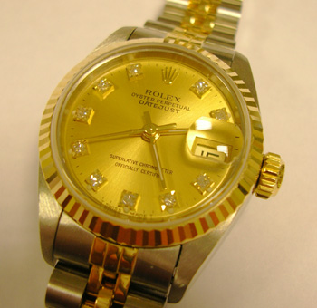 Lady's bicolour Datejust with champagne / Diamond dial