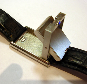 Gent's steel <b>Cartier</b> "Tank Basculante" quartz strap watch - unique rotata