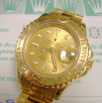18ct Yachtmaster with champagne dial, supplied by Boodle & Dunthorne in 1996. Ha