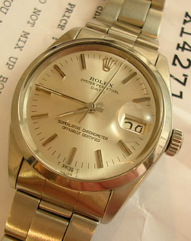 Oyster Perpetual Date, very smart silver baton dial