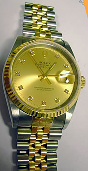 Bicolour Datejust with champagne DIAMOND dot dial. One of our best sellers, and 