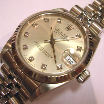 Steel midi Datejust with diamond dial, original papers