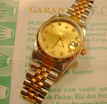 Bicolour Datejust, diamond dial & original papers. Service & new glass in Sept 2