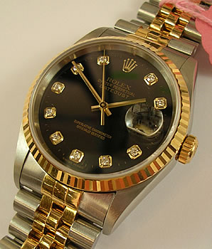 Bicolour Datejust model 16233 with the later version of the <b>BLACK / DIAMOND d