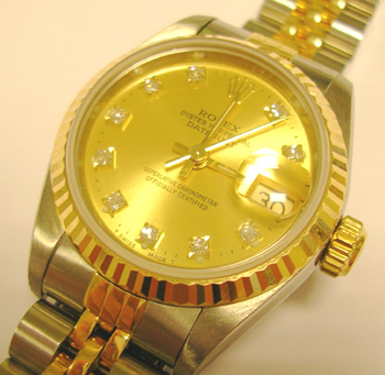 Lady's bicolour Datejust, champagne / diamond dot dial