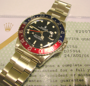 Classic GMT-Master I plastic glass model 16750, overhauled by Rolex UK in August
