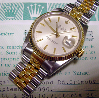 Bicolour Datejust model 16233 with a lovely silver dial, box & papers. The NEW e