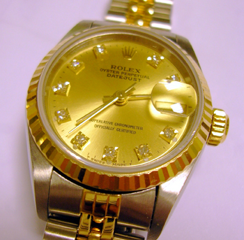 Bicolour Datejust model 69173 with <b>champagne / DIAMOND dot dial</b> and Jubil