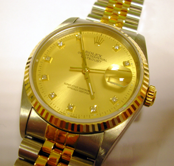 Bicolour Datejust with champagne / DIAMOND dial and Jubilee bracelet.