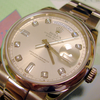 2004 <b>white gold</b> Day-Date, updated model with silver / DIAMOND dot dial an