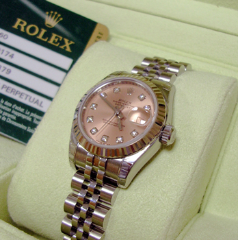 <b>UNWORN</b> stainless steel / white metal Datejust model 179174 with pink / di