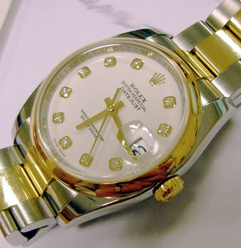 <b>UNWORN!</b> April 2008 bicolour Datejust with <b>white / diamond dot dial</b>