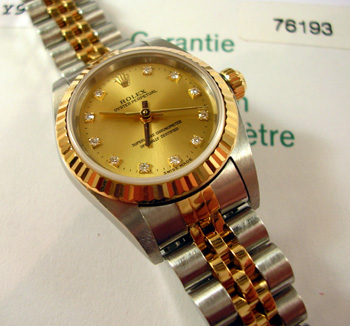 2004 lady's bicolour, diamond dial ( NON-Date model ), box & papers, serviced Ma