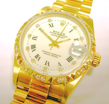 18ct mid-size with ORIGINAL Rolex diamond dial and bezel, serviced Oct'05