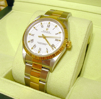 Gent's bicolour Oyster Perpetual (non-date) model 14233M with white / small roma