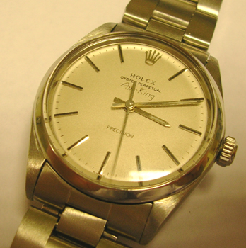 Steel Oyster Perpetual Air-King model 1002 from the 1960s with silver / baton di