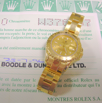 18ct Yachtmaster with champagne dial, supplied by Boodle & Dunthorne in 1996. Ha