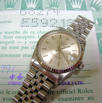 Stainless steel & white metal mid-size Datejust, silver dial with box & papers.