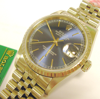 Approx 1999 Datejust model 16220 with popular blue dial, Jubilee bracelet, box,