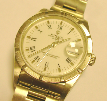 Steel Oyster Perpetual DATE, white dial. A new glass has been fitted before sale