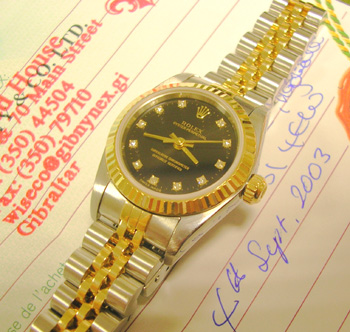 2003 lady's bicolour Oyster Perpetual non-date with diamond dial, box and papers