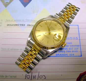 Bicolour Datejust model 16233 on Jubilee bracelet with champagne / baton dial. C