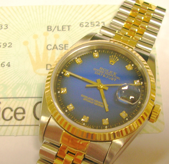 Bicolour Datejust with popular blue / diamond dot custom-made dial ( not by Role