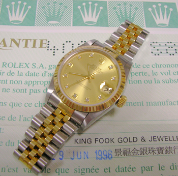 1996 bicolour Datejust model 68273 with champagne / DIAMOND dial, original Rolex
