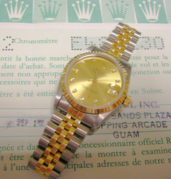 Bicolour Datejust with champagne / DIAMOND dial and original papers, lovely.