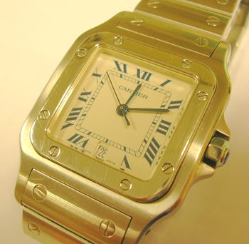 A recent gent's <b>Cartier</b> Santos quartz in stainless steel. Save £580 off t