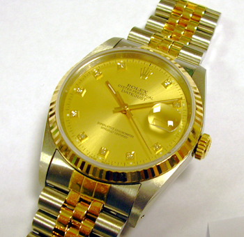 Bicolour Datejust model 16233 with <b>champagne / DIAMOND dot dial</b> and Jubil