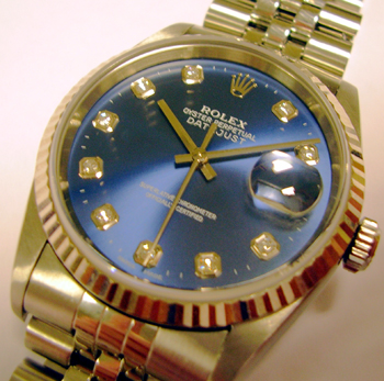 Approx 1999 steel & white metal Datejust with latest style blue / DIAMOND DOT di