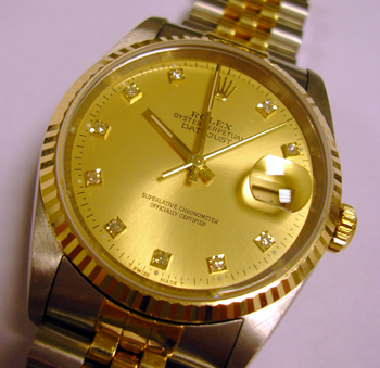 Gent's bicolour Datejust model 16233 with classic <b>champagne / DIAMOND dial</b