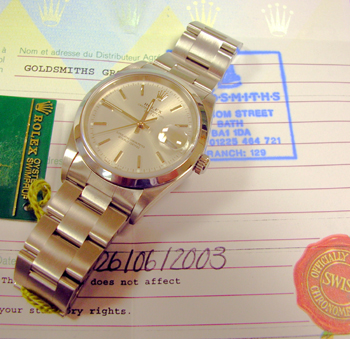 Stainless steel Oyster Perpetual "Date" model 15200 with very smart silver / bat